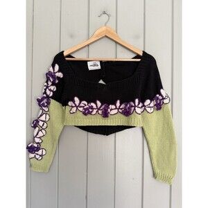 Mandinga Cropped Sweater S Small Black Green Purple Cotton Rosettes Uruguay